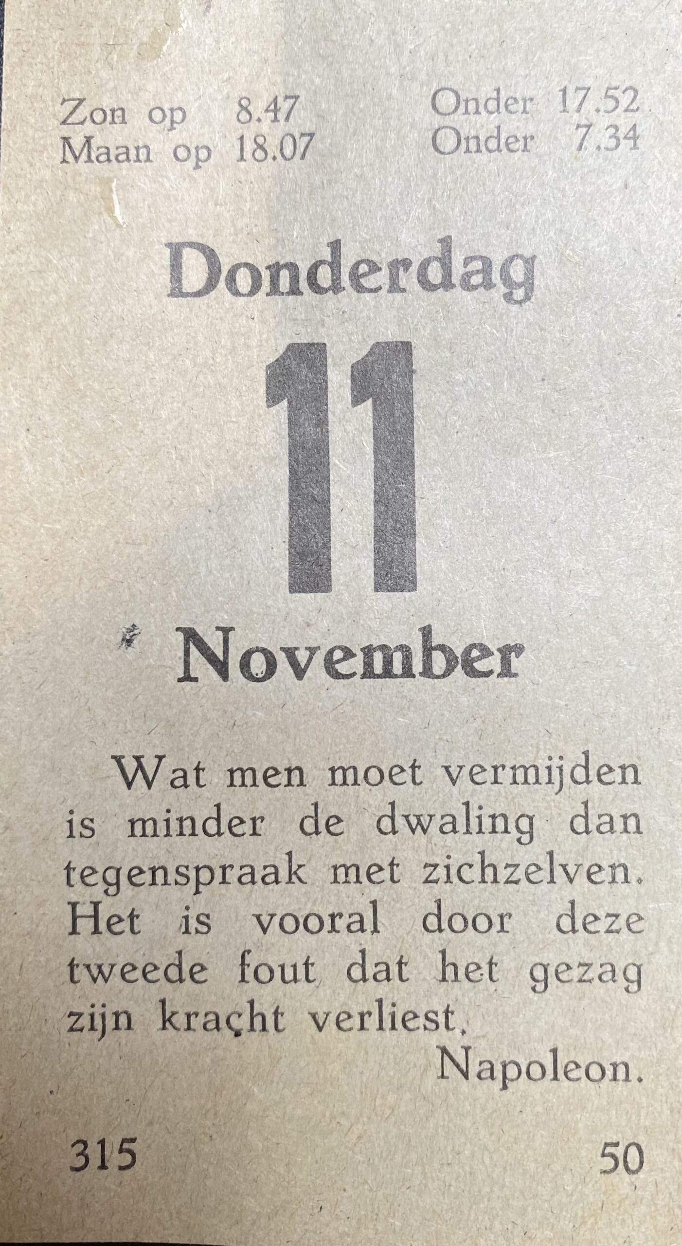 Afb 2 scheurkalender 11 november 1950