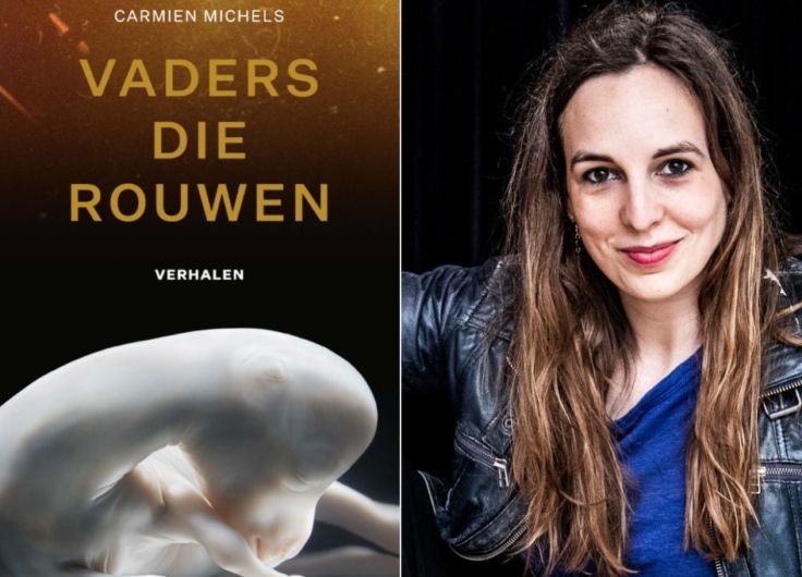 Carmien Michels met boek Vaders die rouwen