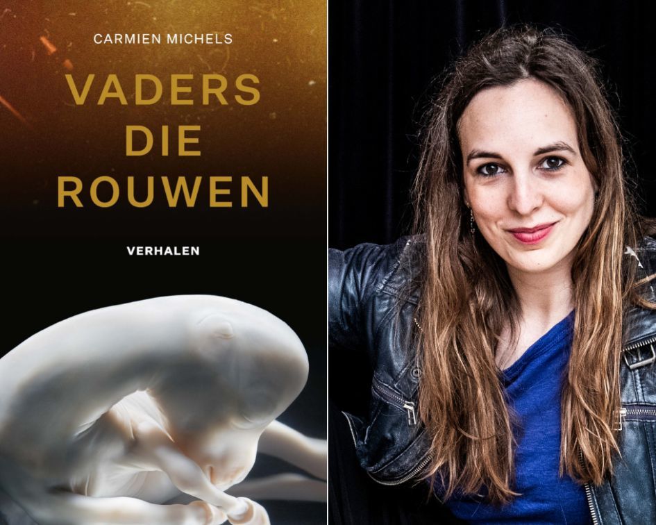 Carmien Michels met boek Vaders die rouwen