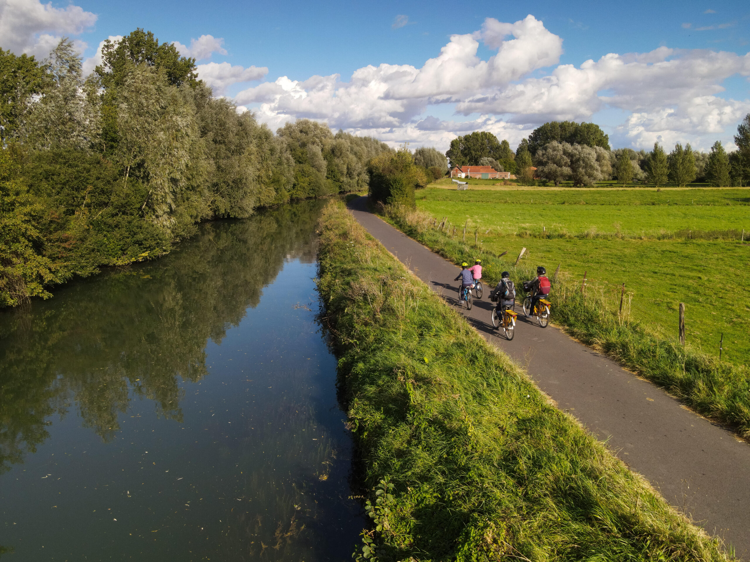 Flandre velo Drone Veloroute Lys1 Eurocyclo Departement du Nord Reed Jerome Silvere