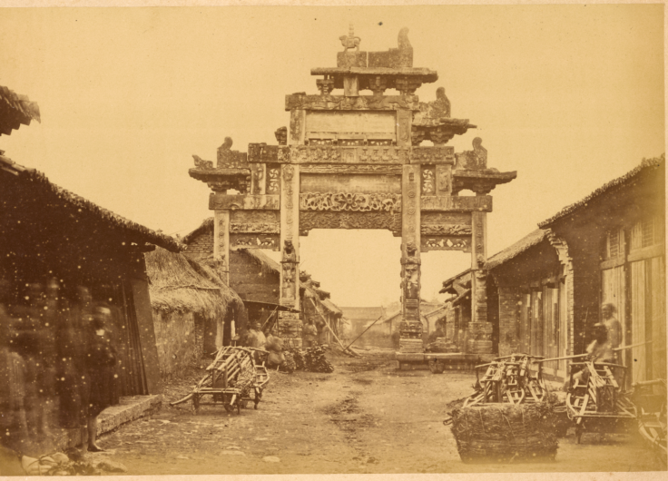 27 Ornamental Gateway Pailou from Han Dynasty 202 BCE 220 CE across a Street Lined with Small Shops Hanzhong Shaanxi Province China 1875 WDL2092