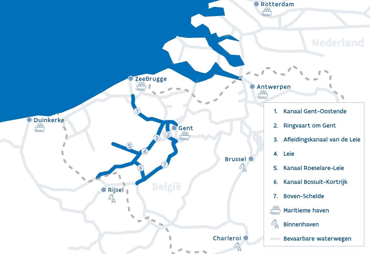 Kaart met Seine Schelde werken in Vlaanderen